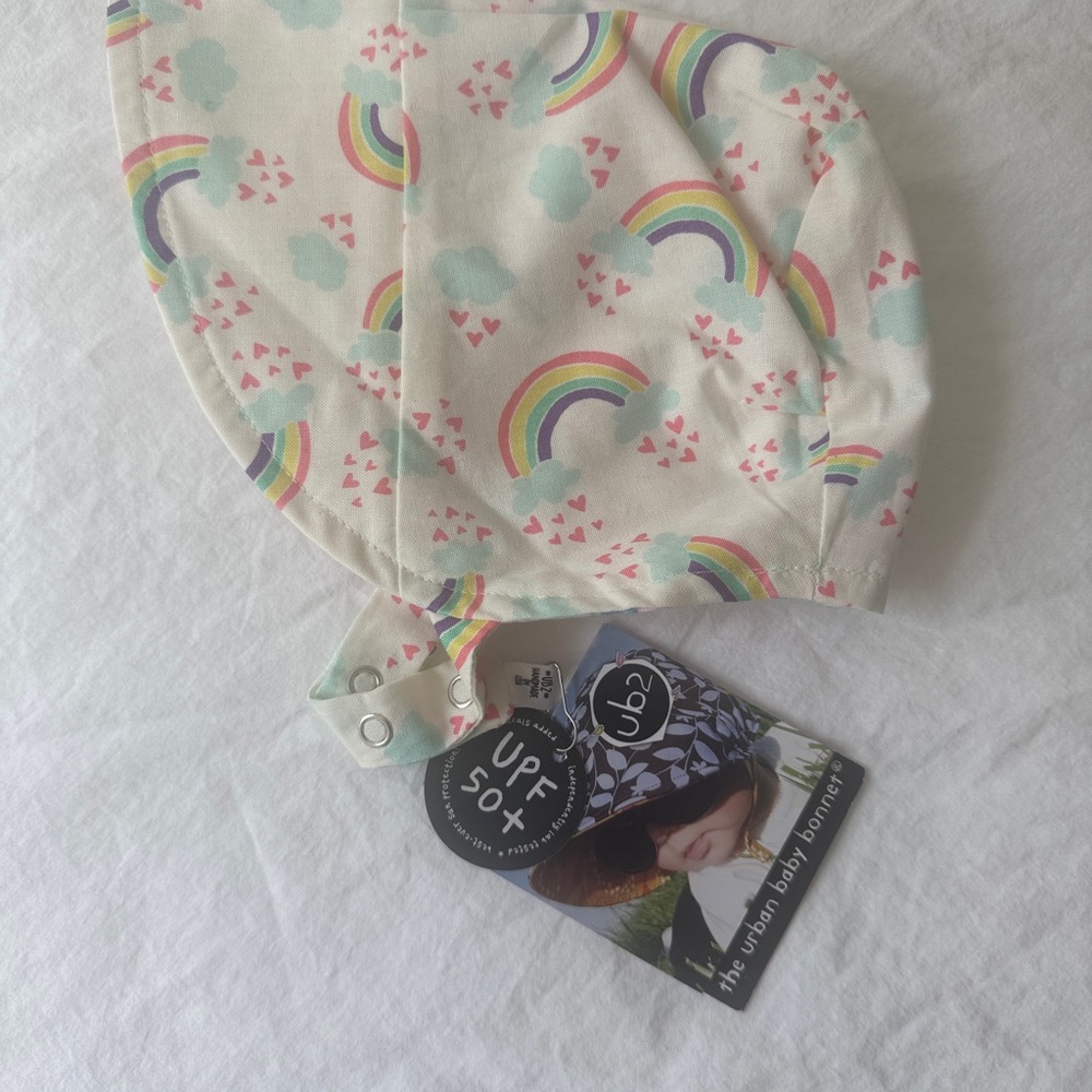 UB2 Handmade USA Kids Sun Bonnet. Rainbow Print Reversible Unicorn 100% Cotton